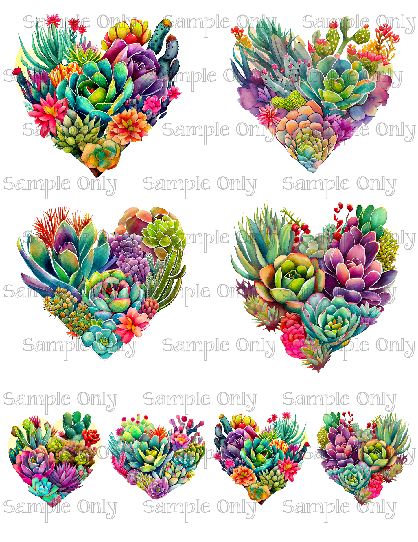 3.5 Inch Heart Shaped Succulents Image Sheet For Polymer Clay Transfer Decal DIGITAL FILE OR PRINTED