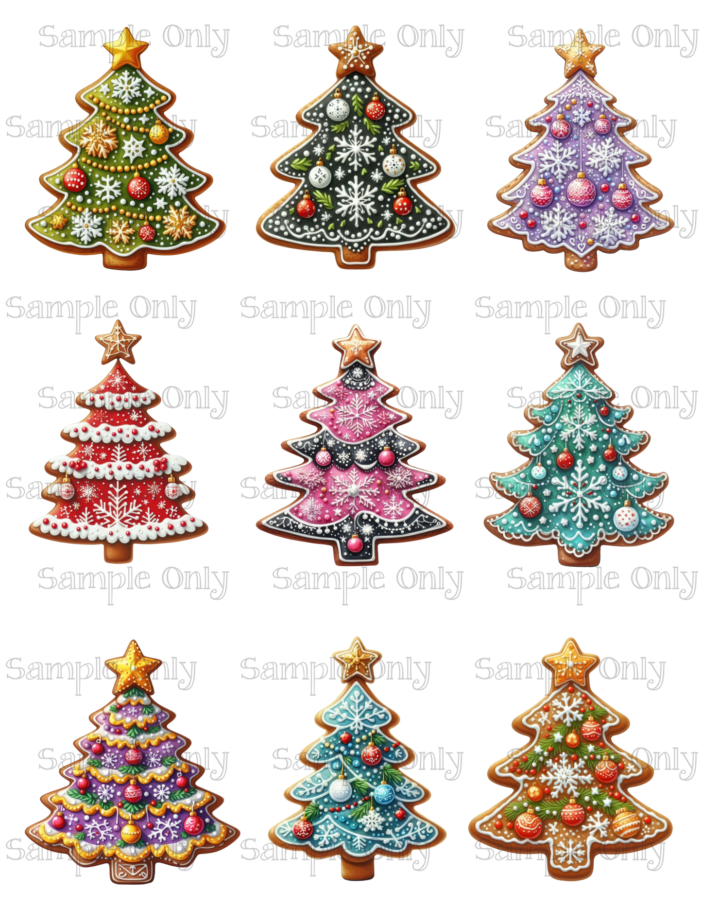 3 Inch Christmas Tree Cookie Image Sheet For Polymer Clay Transfer Decal DIGITAL FILE OR PRINTED