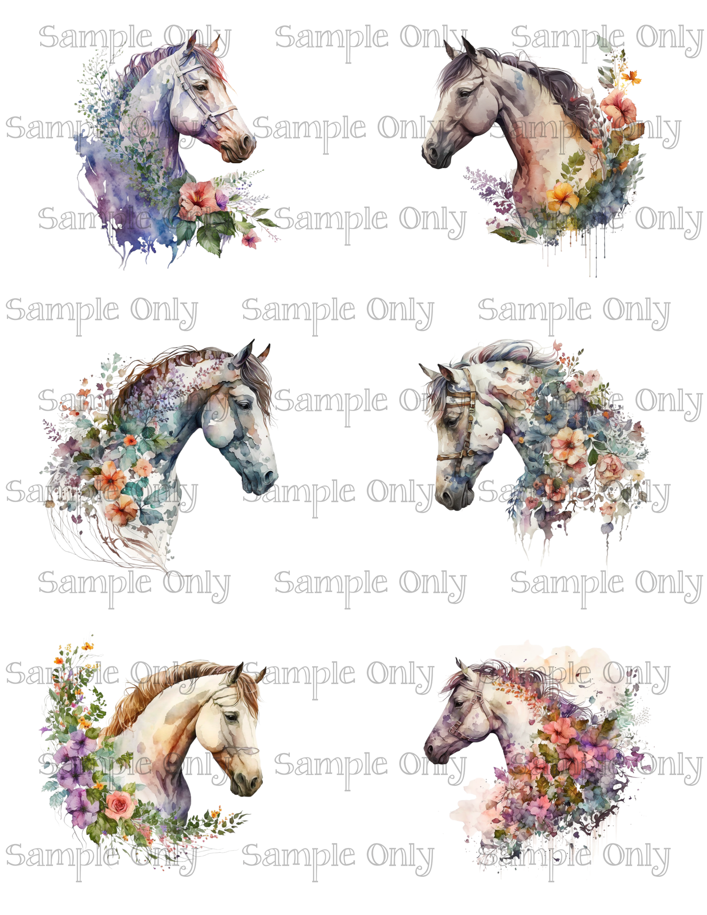 3 Inch Floral Horse Image Sheet For Polymer Clay Transfer Decal DIGITAL FILE OR PRINTED