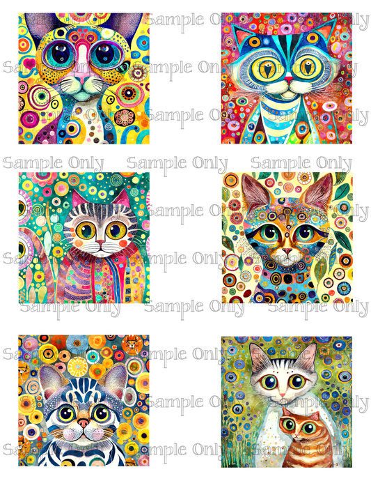 3 Inch Klimt Style Painted Cats Set 1 Image Sheet For Polymer Clay Transfer Decal DIGITAL FILE OR PRINTED