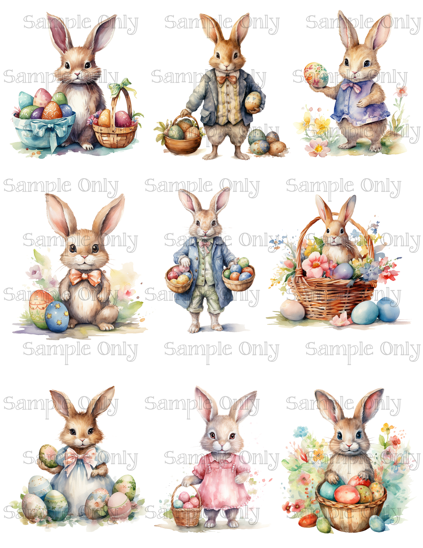 3 Inch Easter Bunny Rabbit Image Sheet For Polymer Clay Transfer Decal DIGITAL FILE OR PRINTED