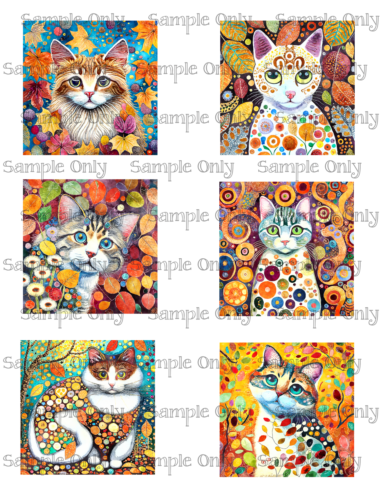 3 Inch Autumn Cats Image Sheet For Polymer Clay Transfer Decal DIGITAL FILE OR PRINTED