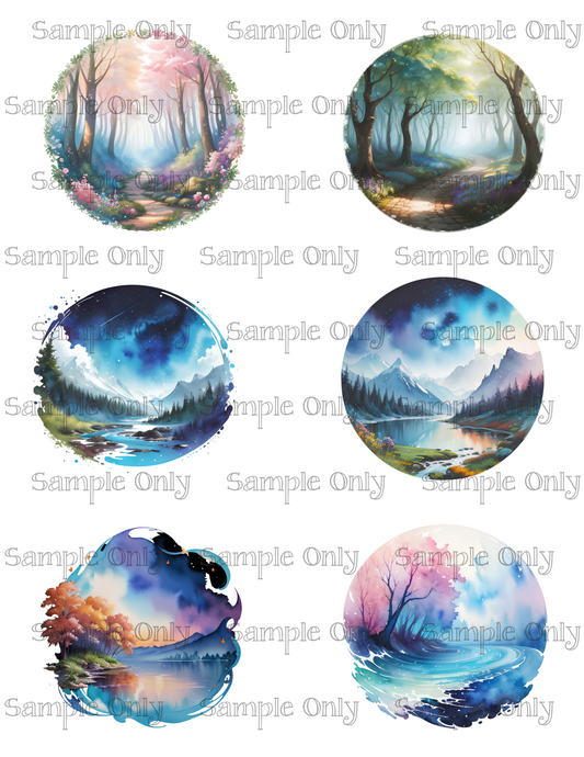 3 Inch Round Whimsical Nature Scenes Image Sheet For Polymer Clay Transfer Decal DIGITAL FILE OR PRINTED