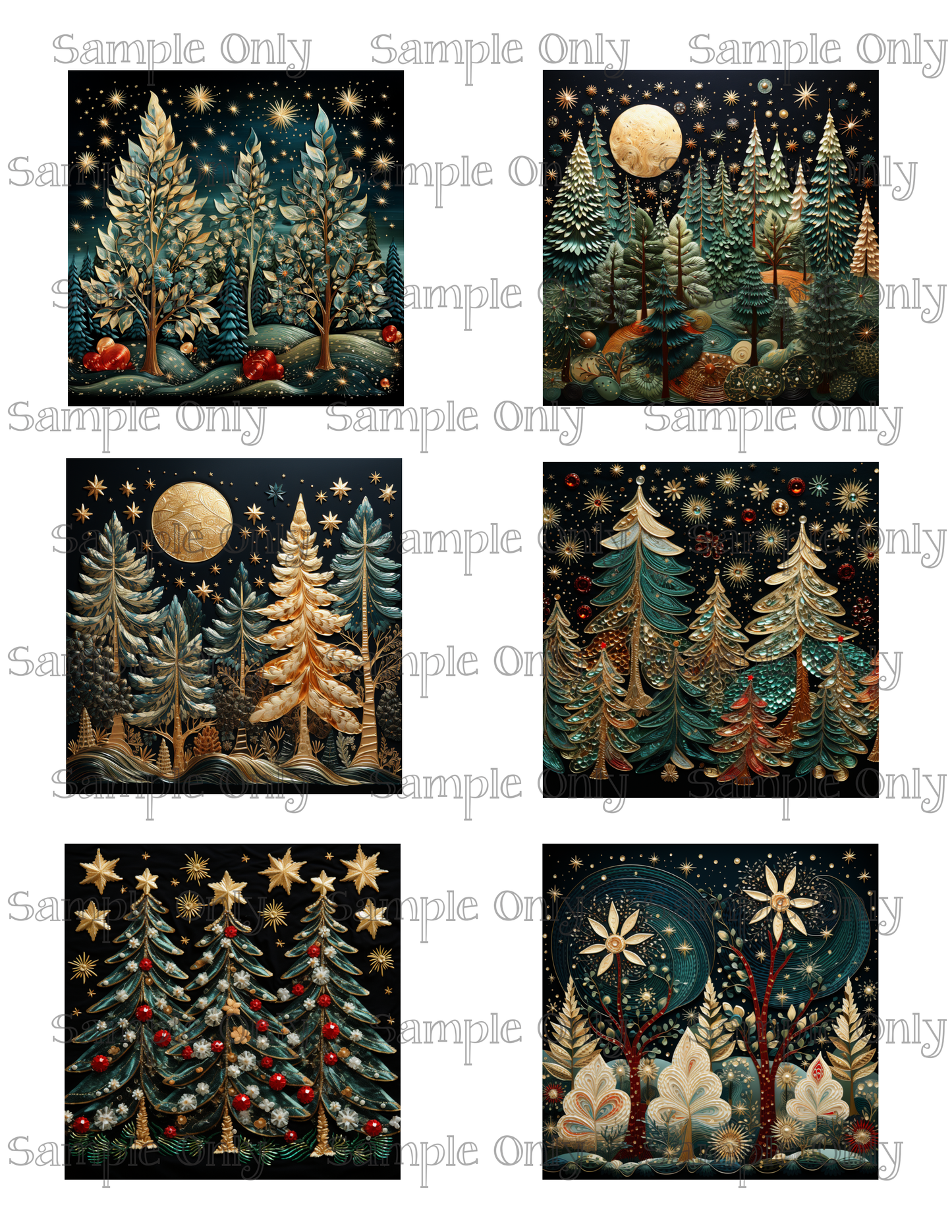 3 Inch Christmas Tree Forest Image Sheet For Polymer Clay Transfer Decal DIGITAL FILE OR PRINTED