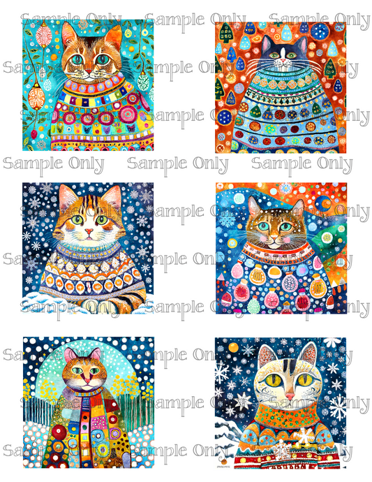 3 Inch Winter Cats Image Sheet For Polymer Clay Transfer Decal DIGITAL FILE OR PRINTED