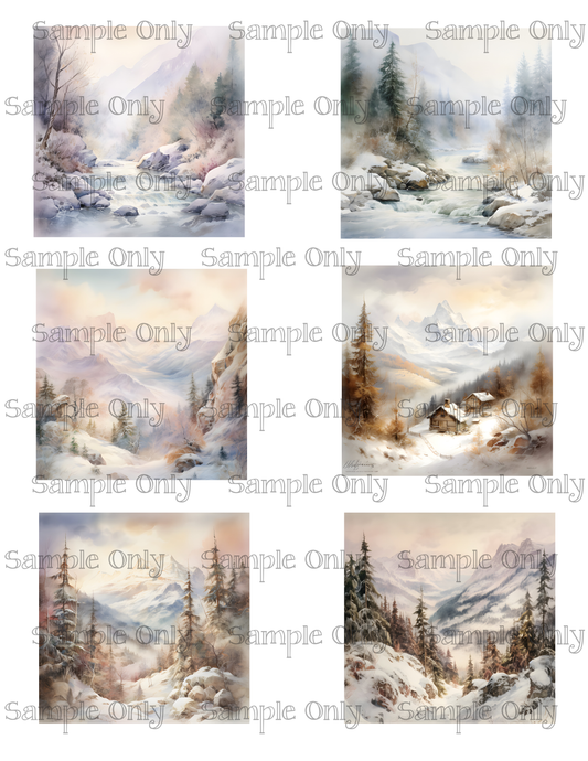 3 Inch Winter Mountain Landscape Image Sheet For Polymer Clay Transfer Decal DIGITAL FILE OR PRINTED