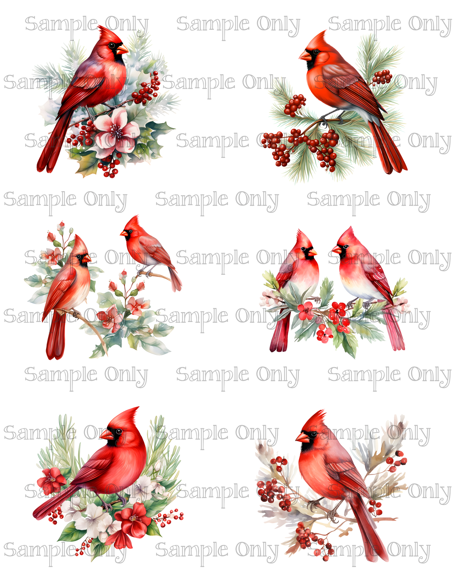 3 Inch Christmas Cardinal Bird Image Sheet For Polymer Clay Transfer Decal DIGITAL FILE OR PRINTED