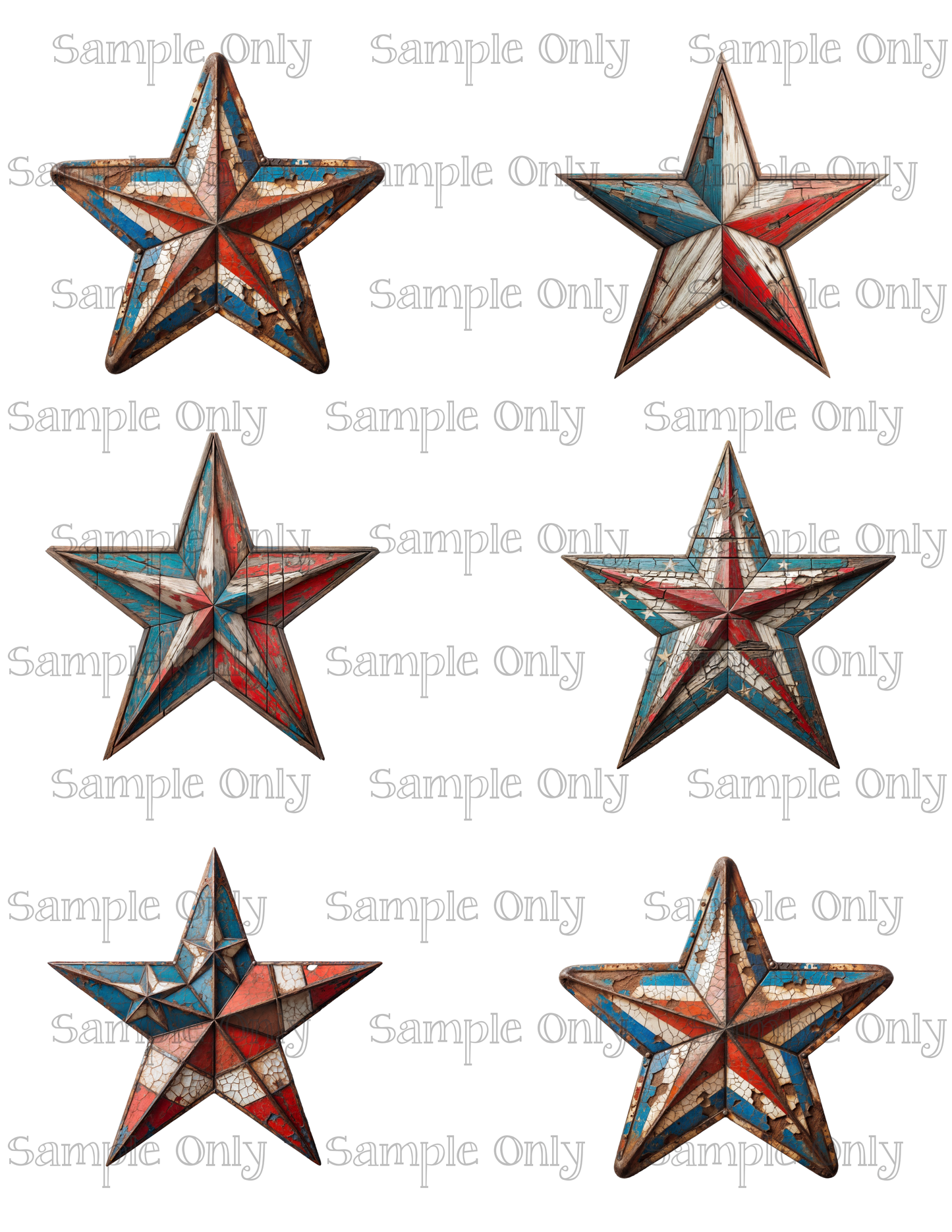 3 Inch Vintage Patriotic Stars Image Sheet For Polymer Clay Transfer Decal DIGITAL FILE OR PRINTED