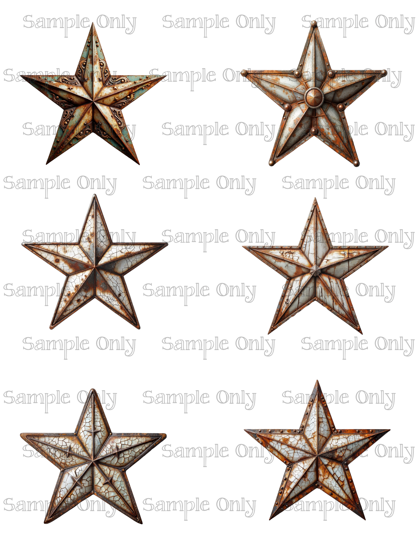 3 Inch Vintage Rustic Stars Image Sheet For Polymer Clay Transfer Decal DIGITAL FILE OR PRINTED