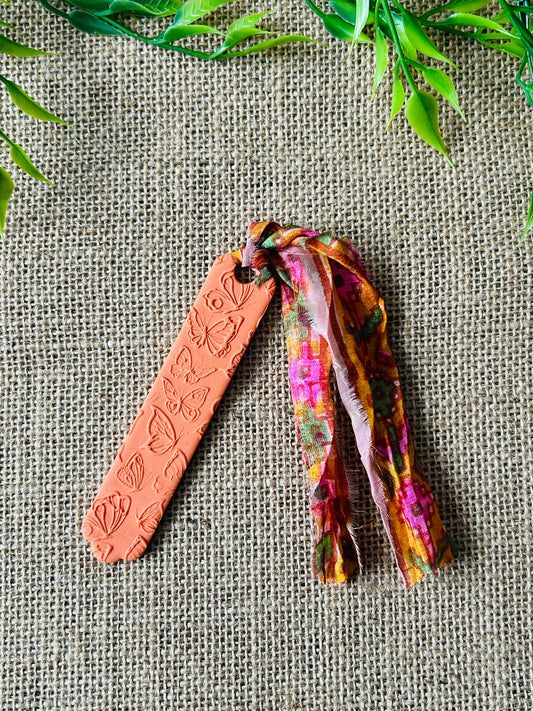 Orange Butterflies Polymer Clay Bookmark With Sari Silk Ribbon Tassel