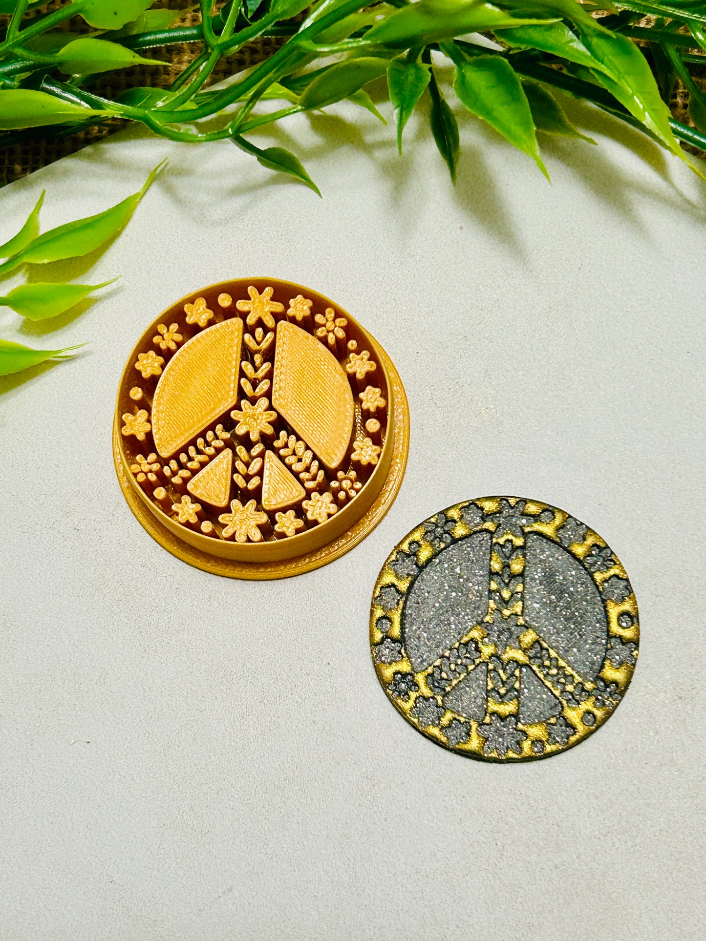 Boho Floral Peace Sign Imprint Polymer Clay Cutter 2 Styles YOU CHOOSE