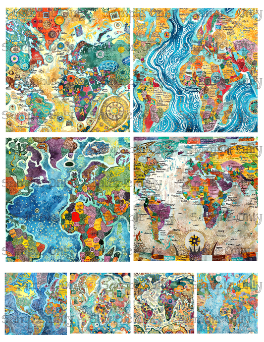 4 Inch Abstract Maps Image Sheet For Polymer Clay Transfer Decal DIGITAL FILE OR PRINTED