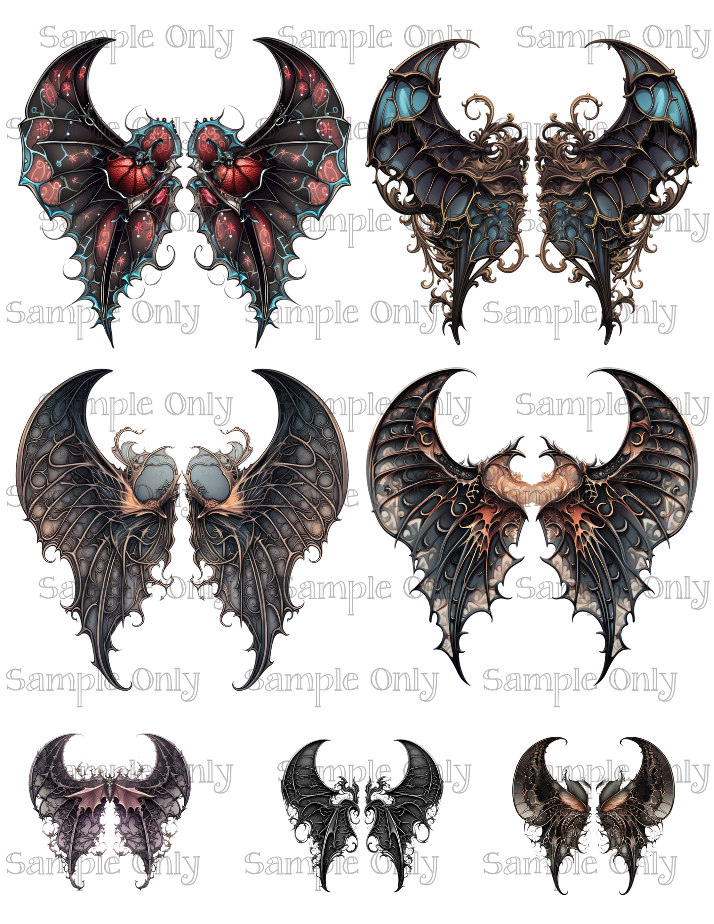 4 Inch Gothic Bat Creature Wings Set 02 Image Sheet For Polymer Clay Transfer Decal DIGITAL FILE OR PRINTED