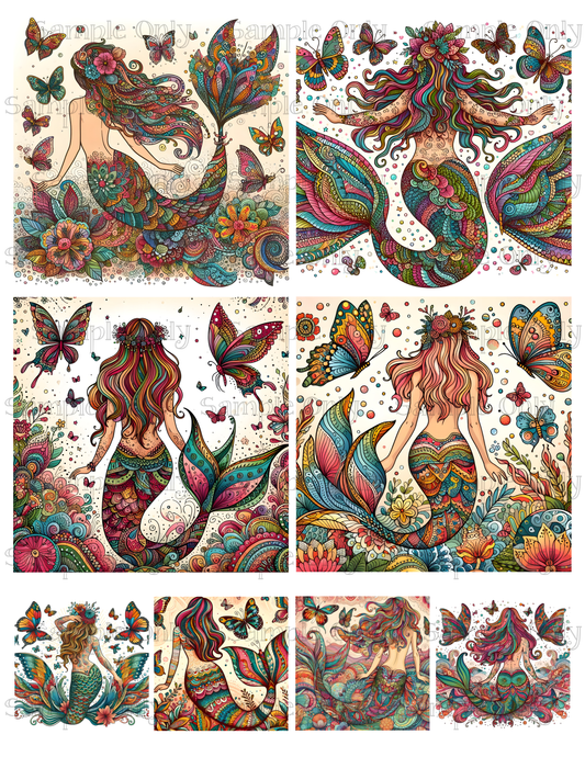 4 Inch Boho Mermaid Set 01 Image Sheet For Polymer Clay Transfer Decal DIGITAL FILE OR PRINTED