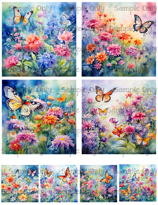 4 Inch Butterfly Garden Image Sheet For Polymer Clay Transfer Decal DIGITAL FILE OR PRINTED