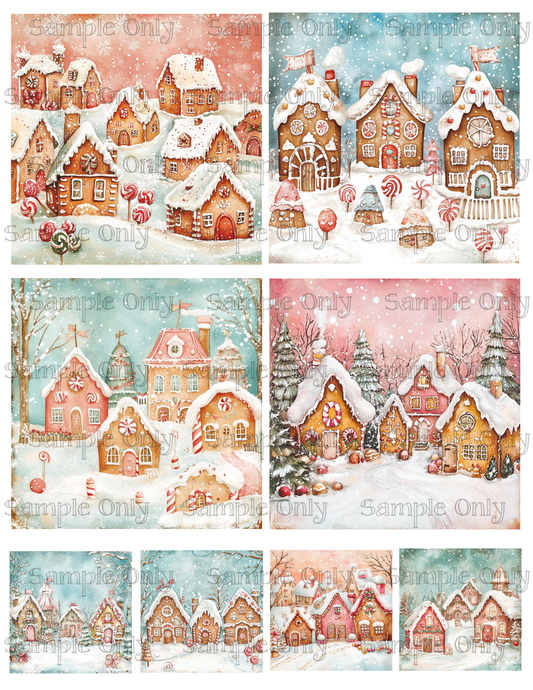 4 Inch Cozy Gingerbread Village Image Sheet For Polymer Clay Transfer Decal DIGITAL FILE OR PRINTED