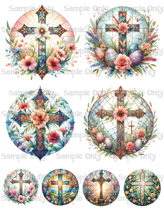 4 Inch Stained Glass Easter Cross Image Sheet For Polymer Clay Transfer Decal DIGITAL FILE OR PRINTED