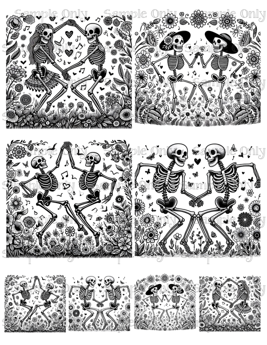 4 Inch Dancing Skeletons Image Sheet For Polymer Clay Transfer Decal DIGITAL FILE OR PRINTED