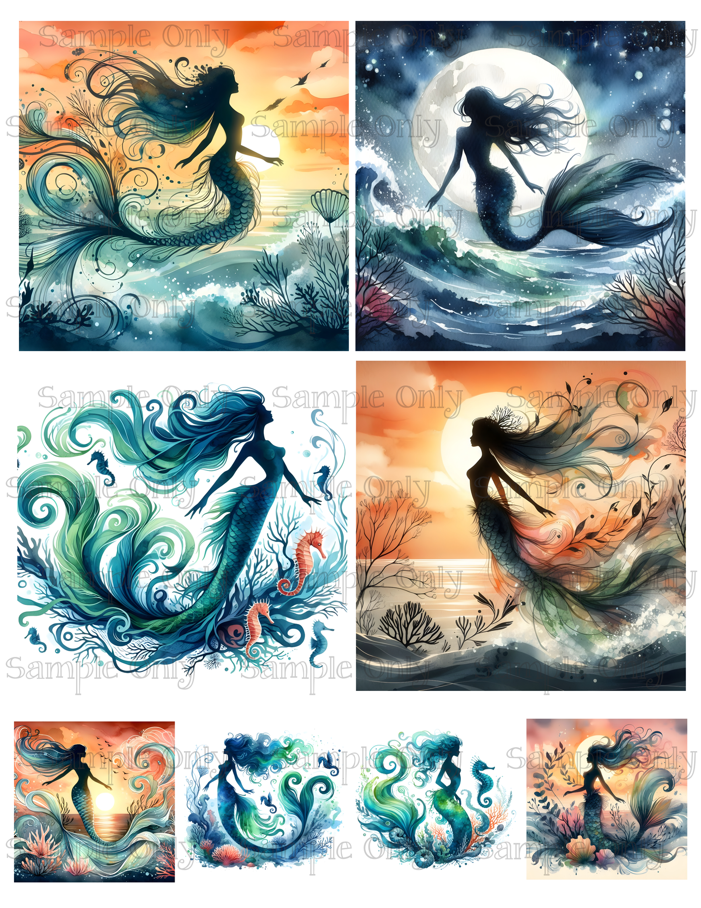 4 Inch Dark Mermaid Image Sheet For Polymer Clay Transfer Decal DIGITAL FILE OR PRINTED