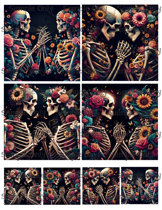 4 Inch Floral Skeletons Image Sheet For Polymer Clay Transfer Decal DIGITAL FILE OR PRINTED