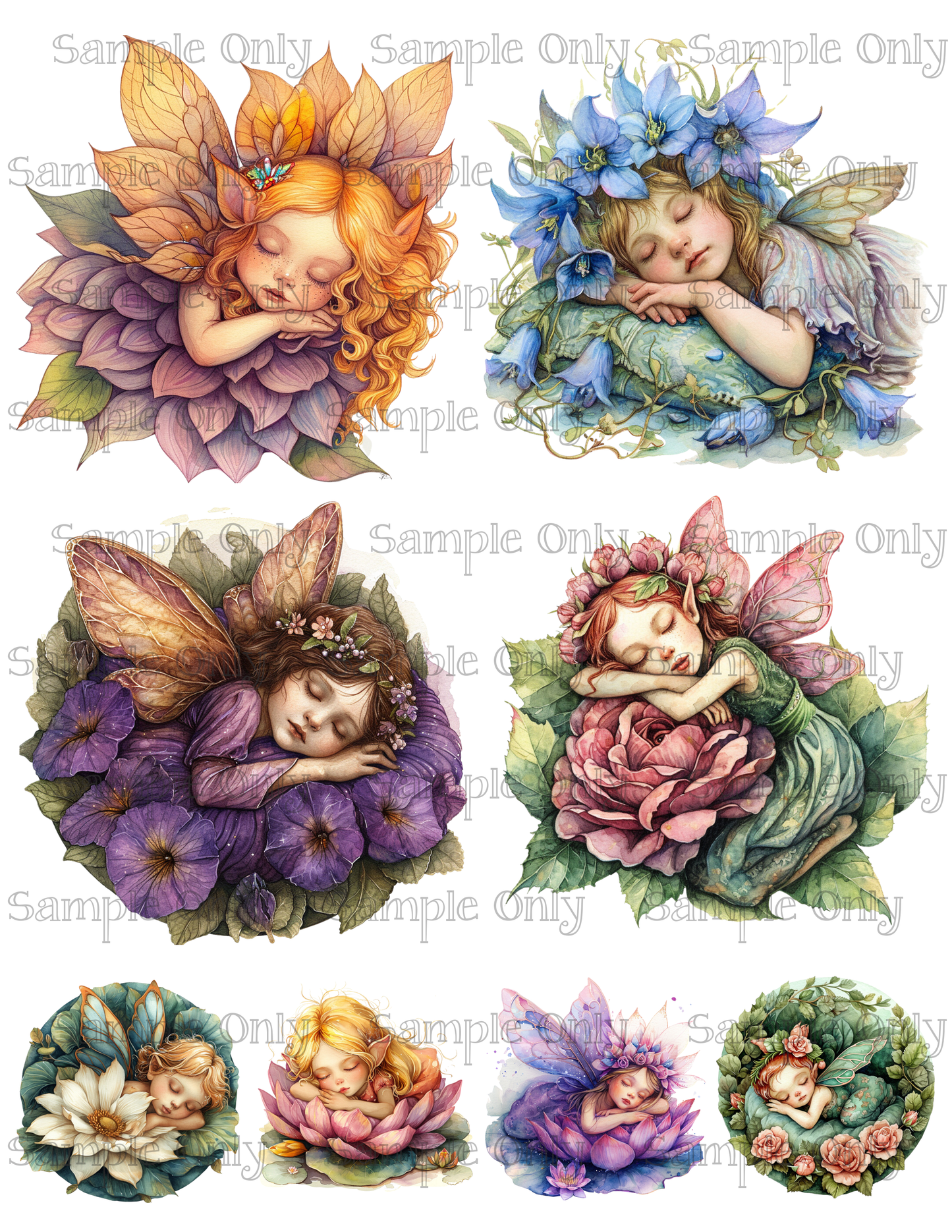 4 Inch Sleeping Fairy Image Sheet For Polymer Clay Transfer Decal DIGITAL FILE OR PRINTED