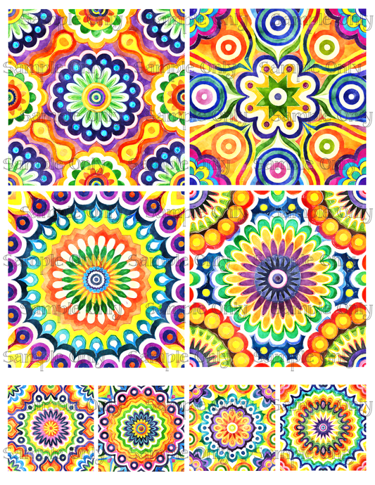 4 Inch Funky Bright Mandala Flower Image Sheet For Polymer Clay Transfer Decal DIGITAL FILE OR PRINTED
