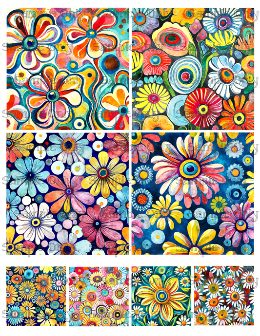 4 Inch Funky Retro Daisy Meadow Set-05 Image Sheet For Polymer Clay Transfer Decal DIGITAL FILE OR PRINTED