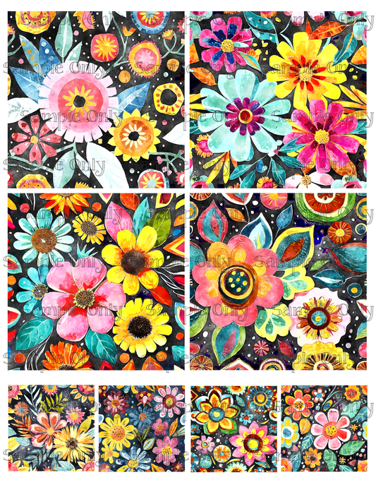 4 Inch Funky Wildflower Floral Set-03 Image Sheet For Polymer Clay Transfer Decal DIGITAL FILE OR PRINTED