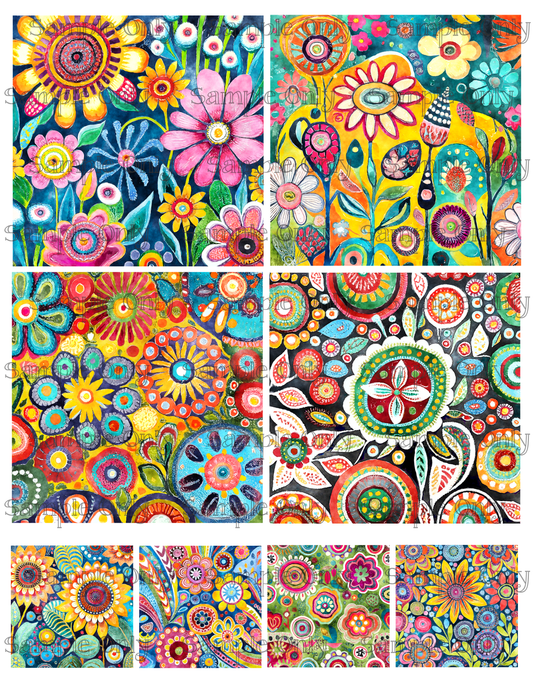 4 Inch Funky Wildflower Floral Set-06 Image Sheet For Polymer Clay Transfer Decal DIGITAL FILE OR PRINTED