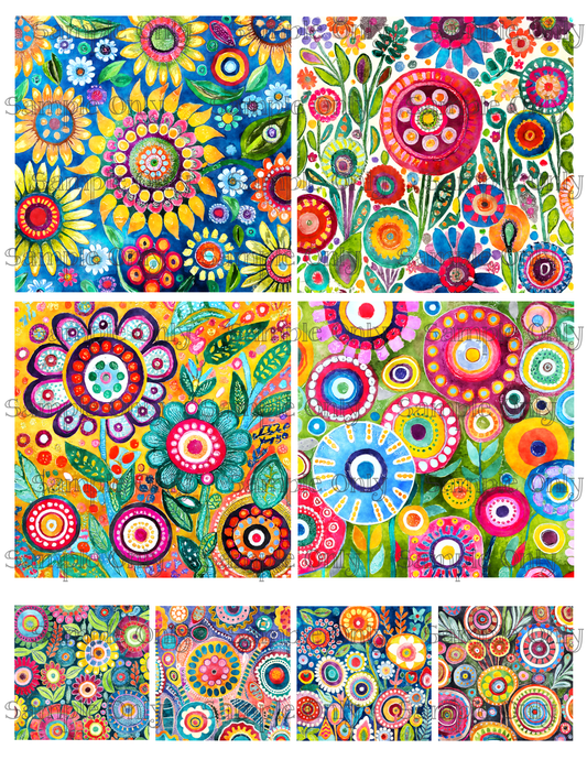 4 Inch Funky Wildflower Floral Set-08 Image Sheet For Polymer Clay Transfer Decal DIGITAL FILE OR PRINTED