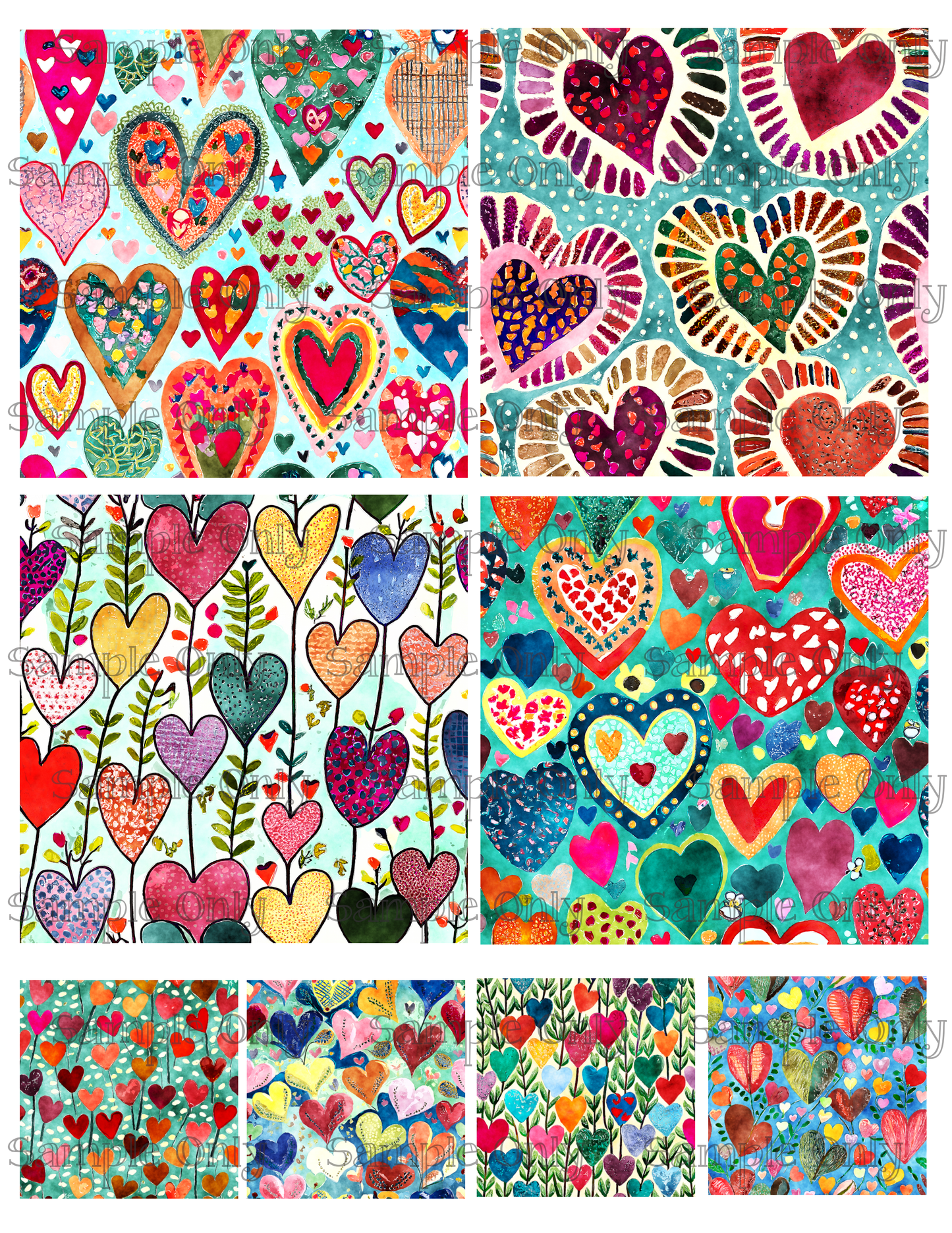 4 Inch Colorful Heart Set 01 Image Sheet For Polymer Clay Transfer Decal DIGITAL FILE OR PRINTED