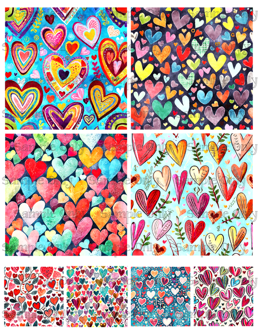 4 Inch Colorful Heart Set 02 Image Sheet For Polymer Clay Transfer Decal DIGITAL FILE OR PRINTED