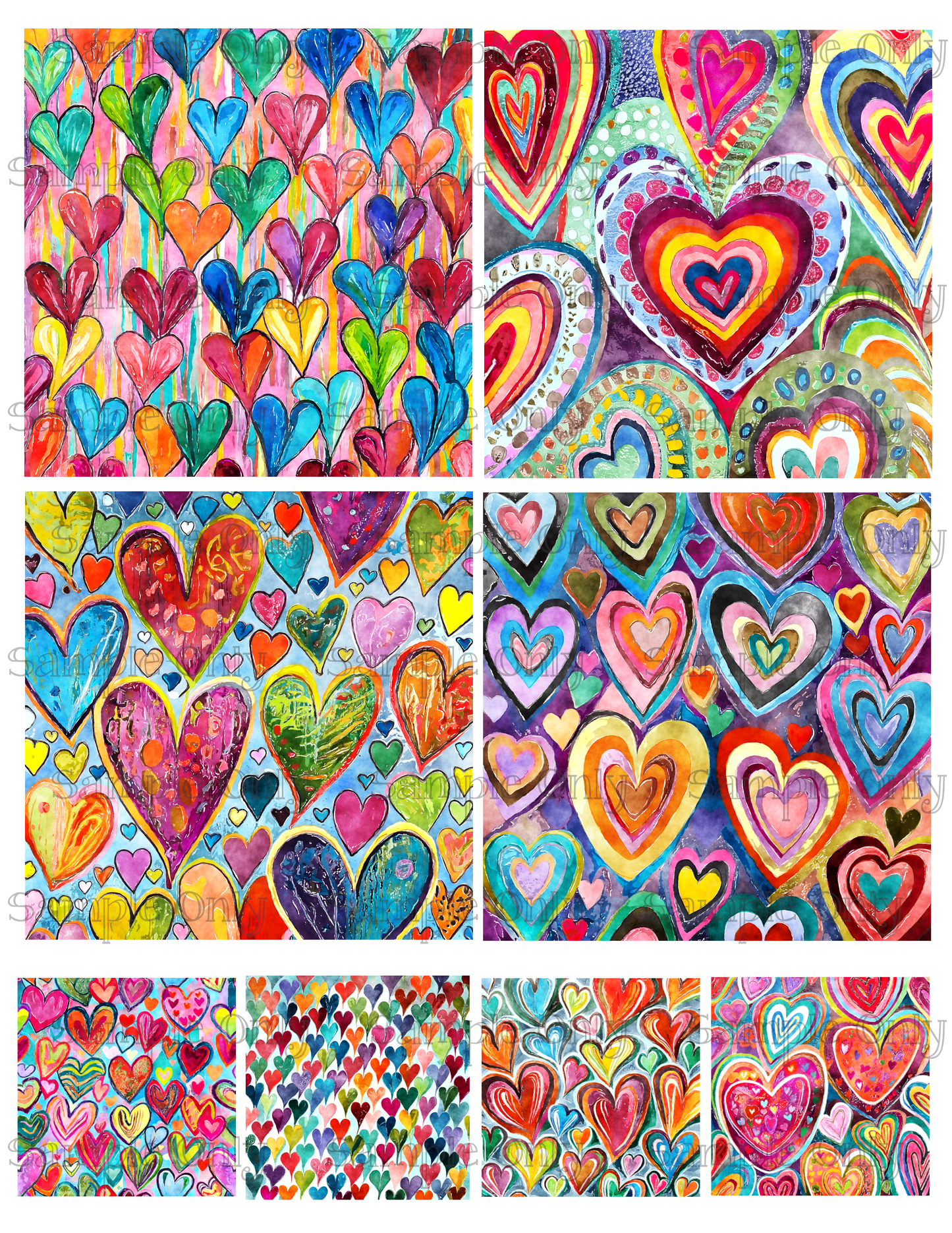 4 Inch Colorful Heart Set 04 Image Sheet For Polymer Clay Transfer Decal DIGITAL FILE OR PRINTED