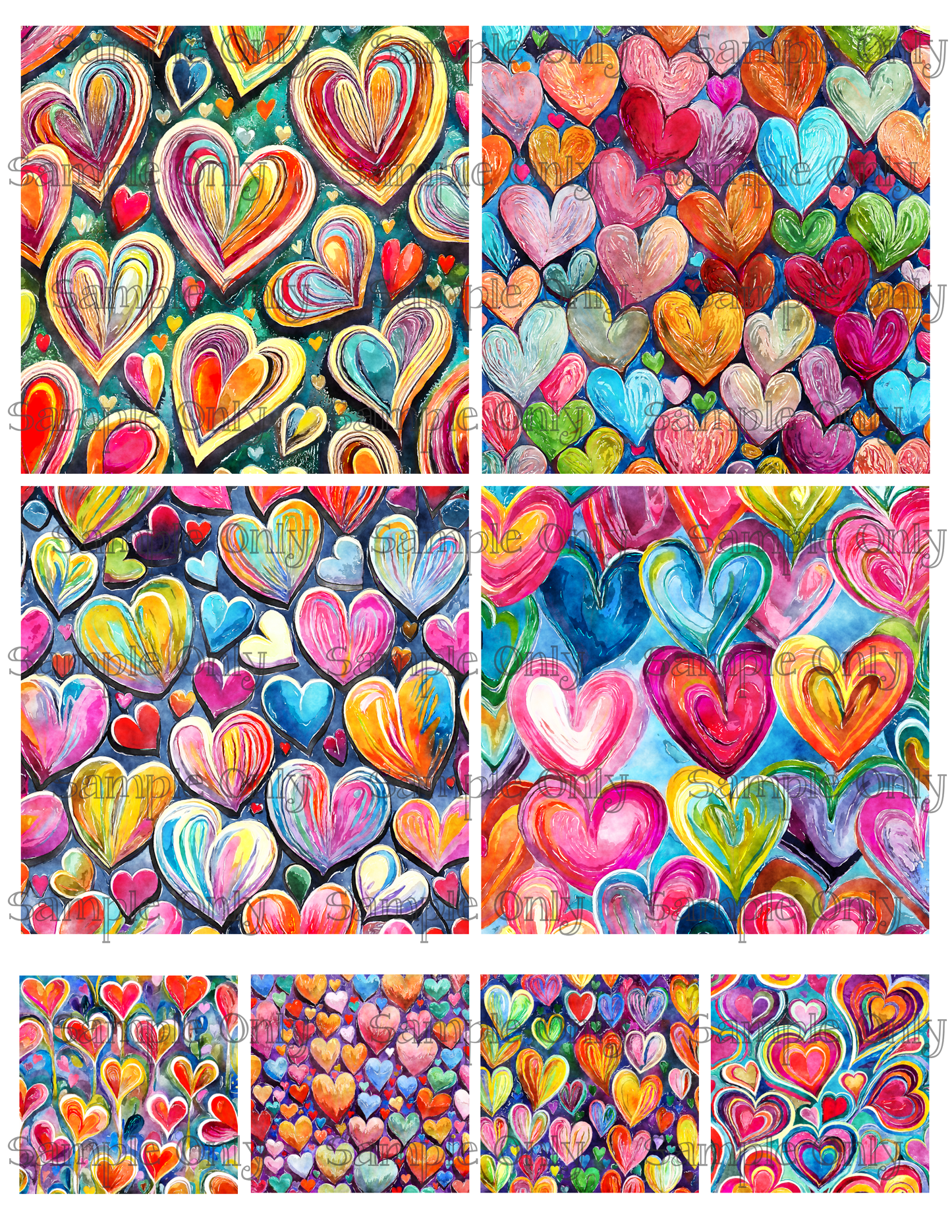 4 Inch Colorful Heart Set 05 Image Sheet For Polymer Clay Transfer Decal DIGITAL FILE OR PRINTED