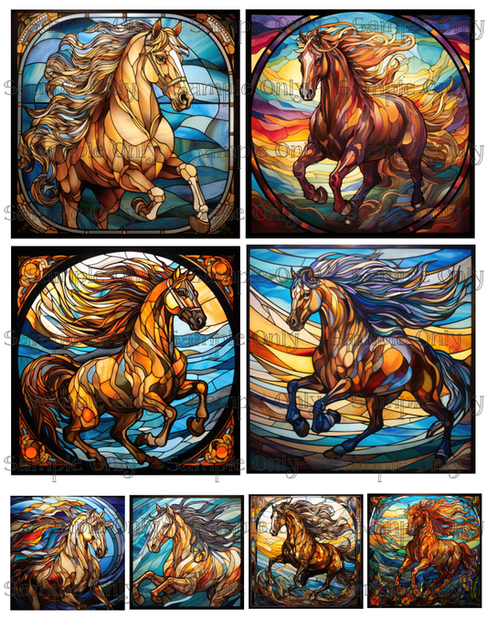 4 Inch Stained Glass Horse Image Sheet For Polymer Clay Transfer Decal DIGITAL FILE OR PRINTED