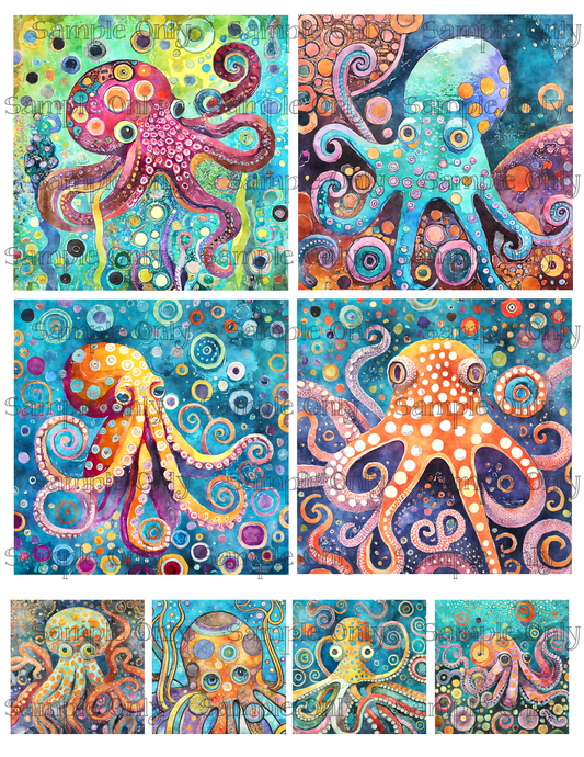 4 Inch Painted Octopus Image Sheet For Polymer Clay Transfer Decal DIGITAL FILE OR PRINTED