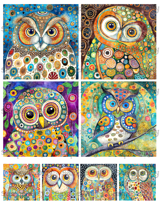 4 Inch Painted Owl Image Sheet For Polymer Clay Transfer Decal DIGITAL FILE OR PRINTED