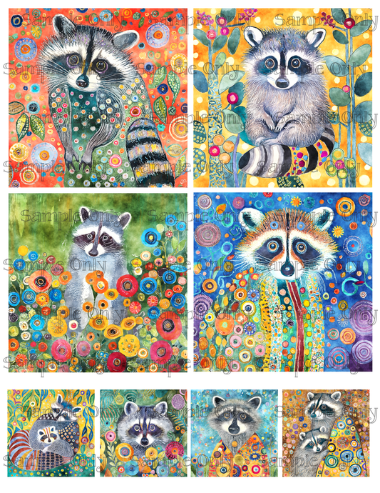 4 Inch Style Painted Raccoon Image Sheet For Polymer Clay Transfer Decal DIGITAL FILE OR PRINTED