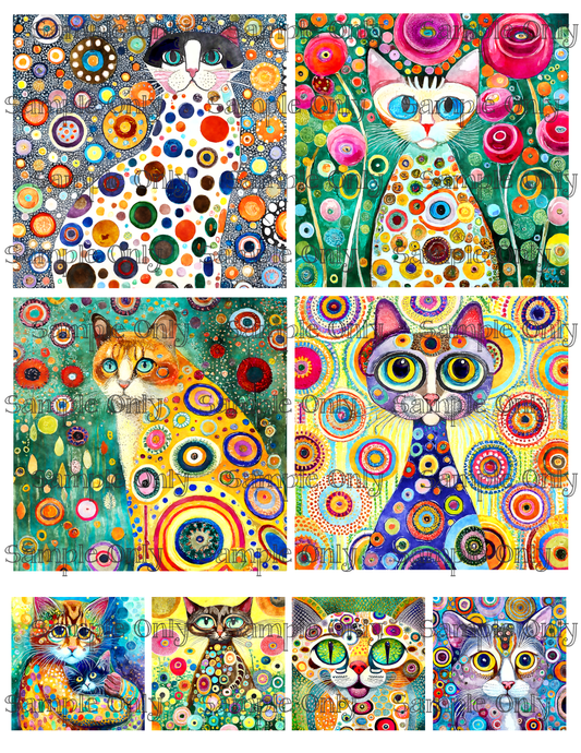 4 Inch Klimt Style Cats Set 2 Image Sheet For Polymer Clay Transfer Decal DIGITAL FILE OR PRINTED