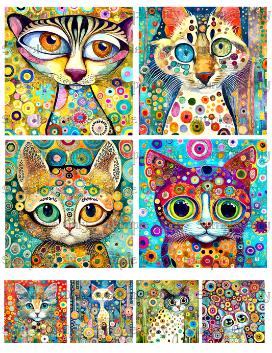 4 Inch Klimt Style Cats Set 1 Image Sheet For Polymer Clay Transfer Decal DIGITAL FILE OR PRINTED