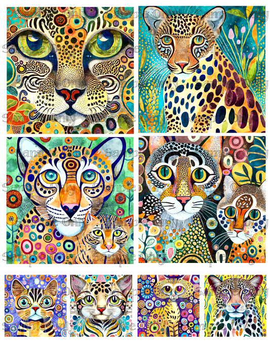 4 Inch Klimt Style Wild Cats Image Sheet For Polymer Clay Transfer Decal DIGITAL FILE OR PRINTED