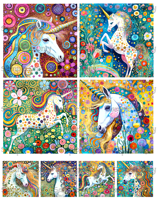 4 Inch Painted Unicorn Image Sheet For Polymer Clay Transfer Decal DIGITAL FILE OR PRINTED