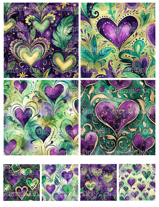 4 Inch Mardi Gras Heart Image Sheet For Polymer Clay Transfer Decal DIGITAL FILE OR PRINTED