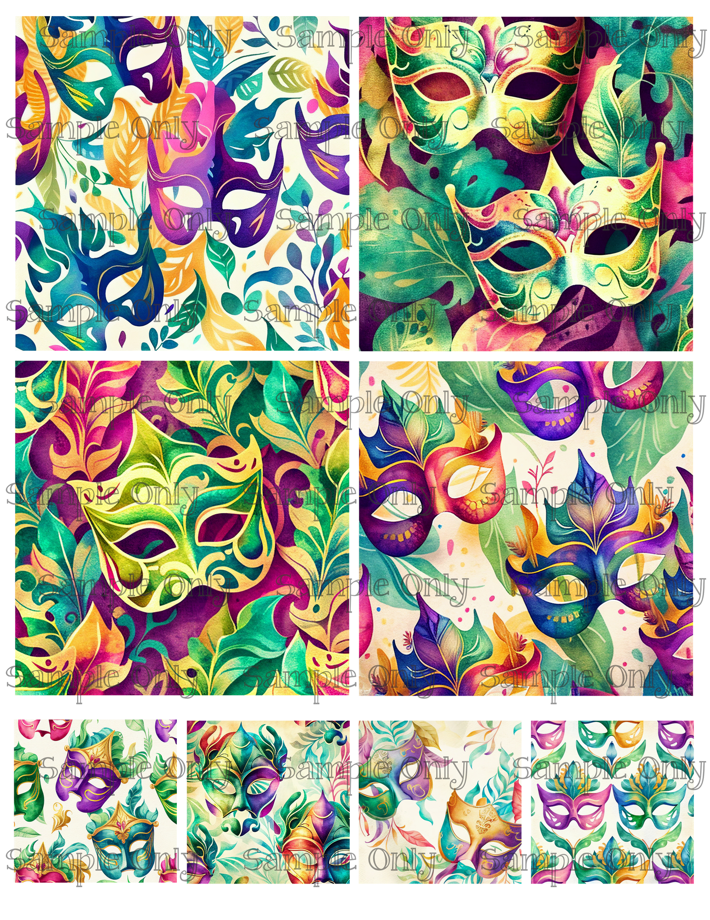 4 Inch Mardi Gras Mask Image Sheet For Polymer Clay Transfer Decal DIGITAL FILE OR PRINTED