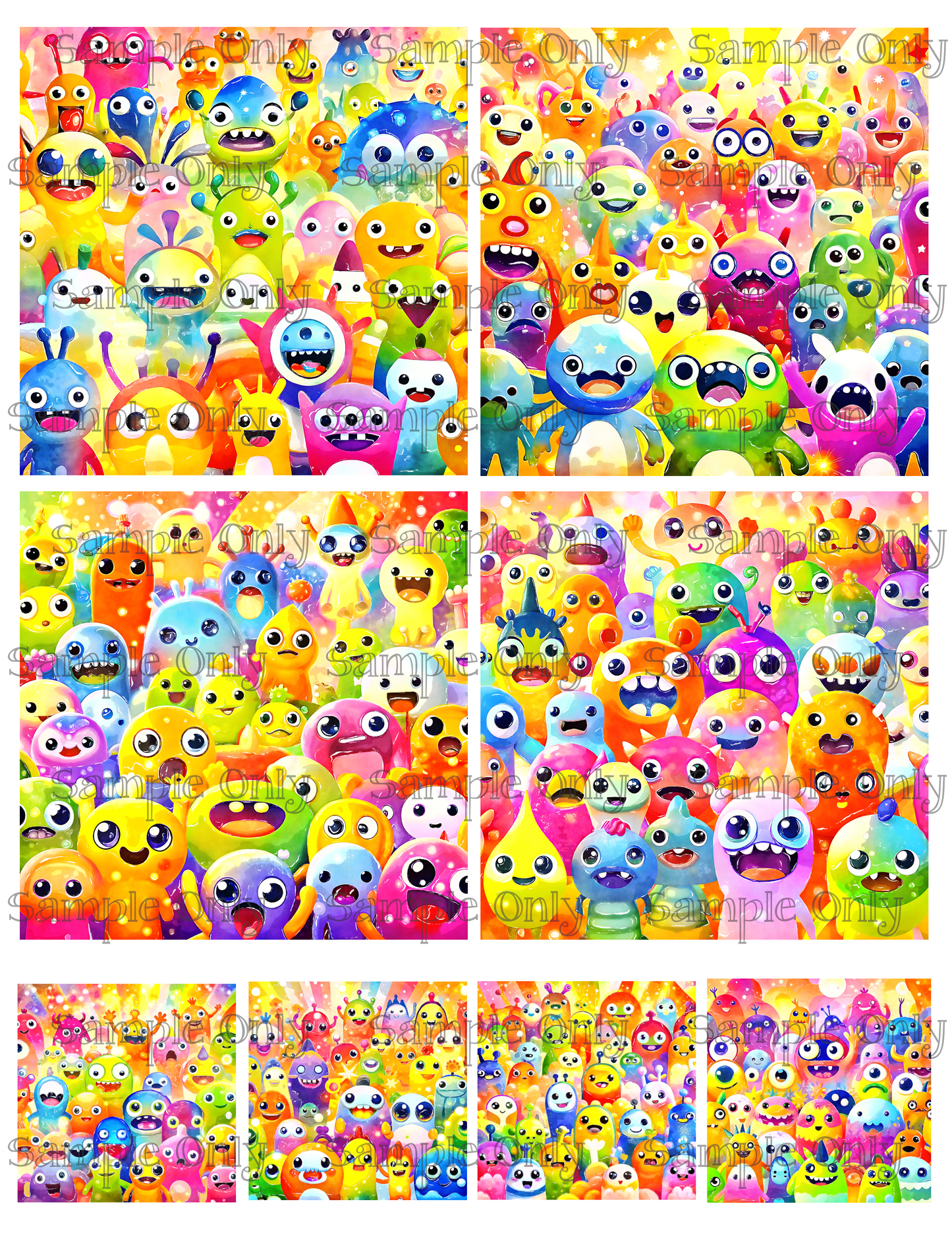4 Inch Monster Crowd Image Sheet For Polymer Clay Transfer Decal DIGITAL FILE OR PRINTED