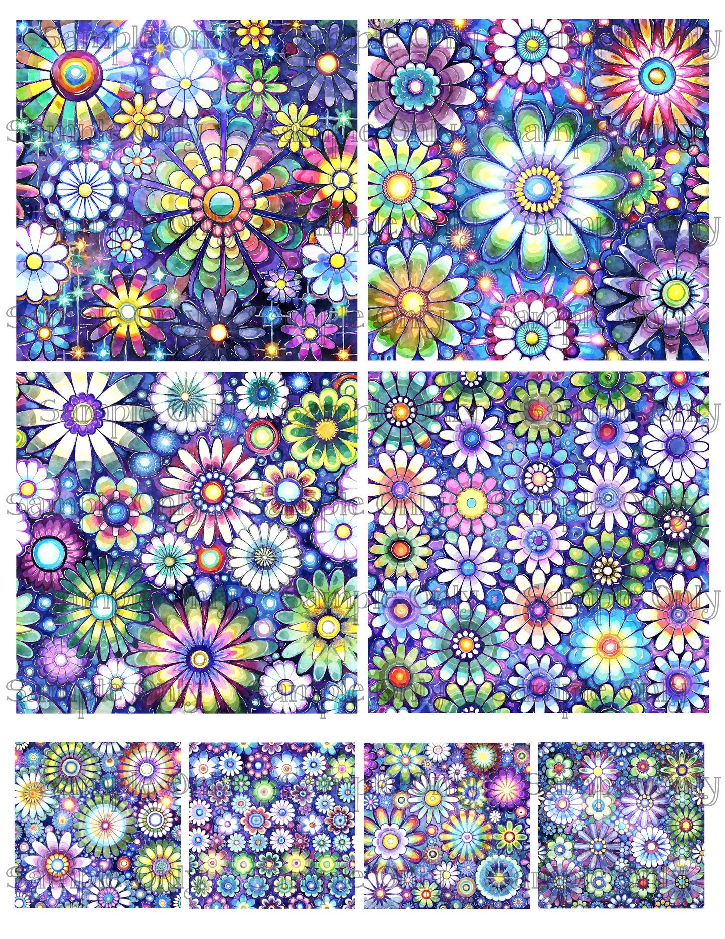 4 Inch Night Blooms Floral Image Sheet For Polymer Clay Transfer Decal DIGITAL FILE OR PRINTED