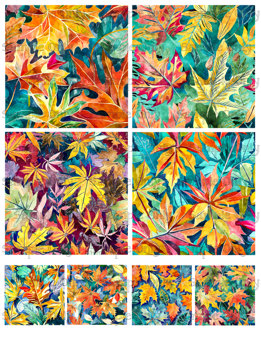 4 Inch Painted Fall Leaves Image Sheet For Polymer Clay Transfer Decal DIGITAL FILE OR PRINTED