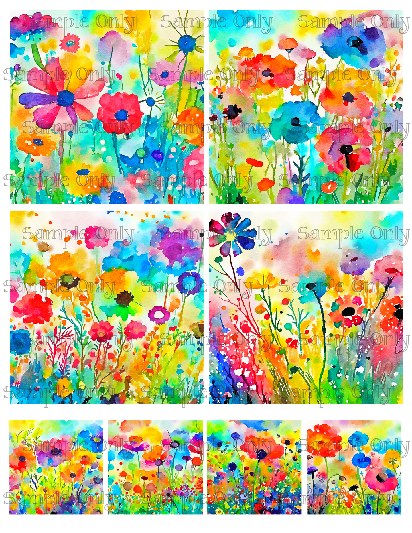 4 Inch Neon Painted Flower Meadow Image Sheet For Polymer Clay Transfer Decal DIGITAL FILE OR PRINTED