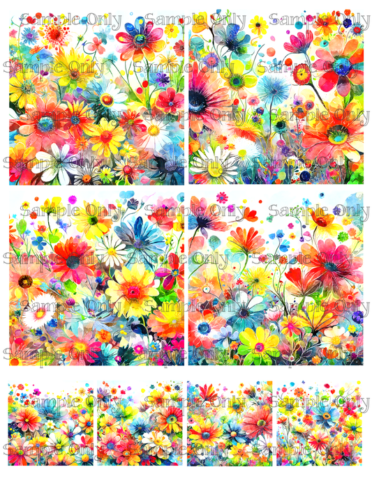 4 Inch Painted Meadow Flowers Set 04 Image Sheet For Polymer Clay Transfer Decal DIGITAL FILE OR PRINTED