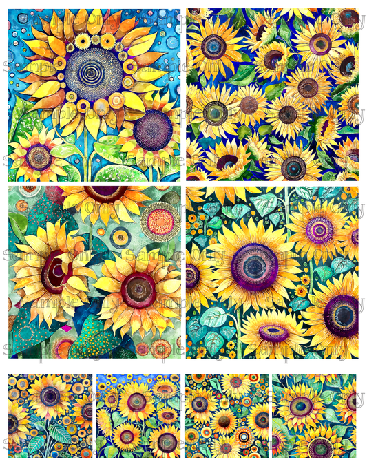 4 Inch Painted Sunflowers Image Sheet For Polymer Clay Transfer Decal DIGITAL FILE OR PRINTED